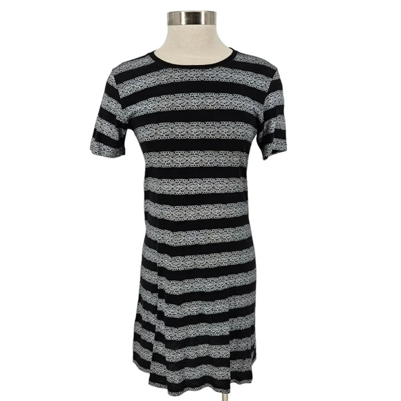 Theory Shirt Dress Black Cherry Lace Striped Print Short Sleeve Mini - Picture 1 of 6